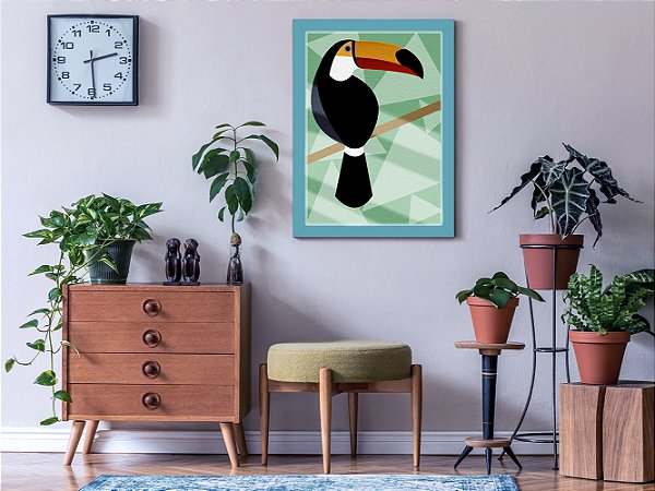 Quadro Decorativo Tucano Abstrato Sala Quarto + Vidro 33x25
