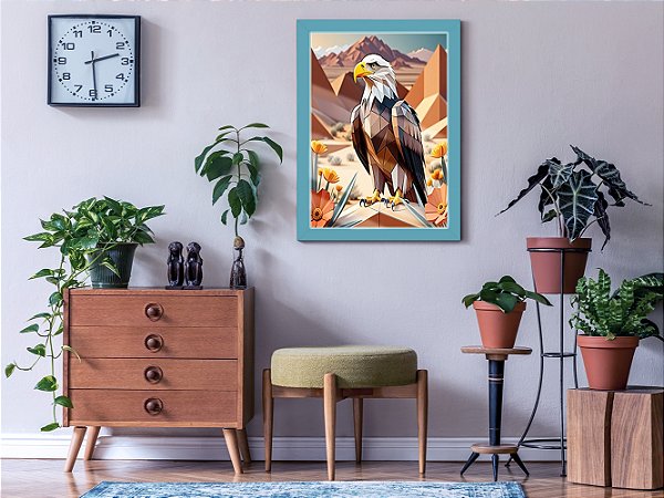 Quadro Decorativo Aguia Abstrata Sala Quarto +Vidro 33x25 A4