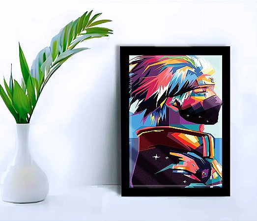 Quadro Decorativo kakashi Pop Art Escritório +Vidro 33x25 A4