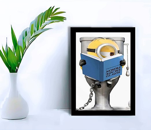 Quadro Decorativo Minions Preso Sala  Quarto +Vidro 33x25 A4
