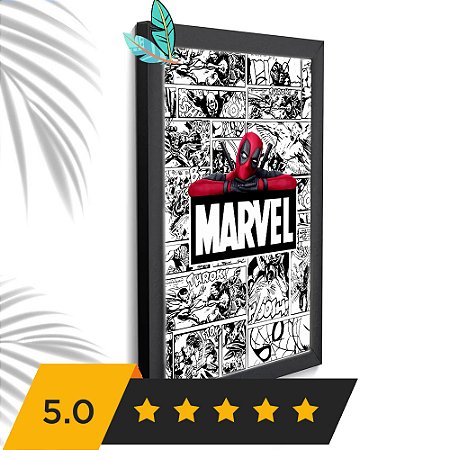 Quadro Decorativo Deadpool Marvel Sala Quarto + Vidro 33x25