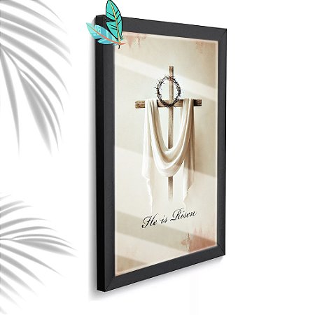 Quadro Decorativo Ele Ressucitou + Vidro 33x25 Sala Quarto