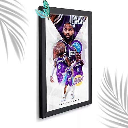 Quadro Decorativo Lebron Lakers + Vidro 33x25 Sala Escritório