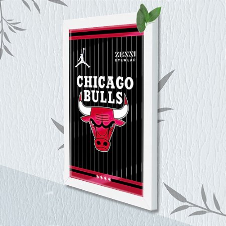 Quadro Decorativo Chicago Bulls Black+ Vidro 33x25 Escrtório
