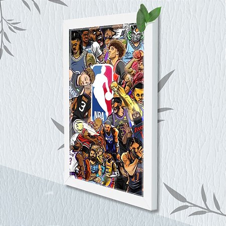 Quadro Decorativo NBA Cartoon + Vidro 33x25 Sala Escritório
