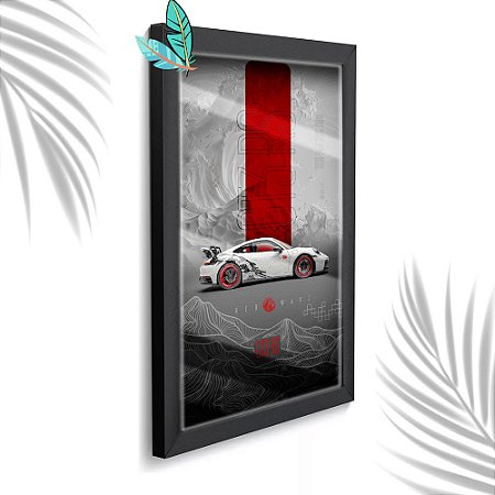 Quadro Decorativo Porsche GT3RS + Vidro 33x25 Escritório