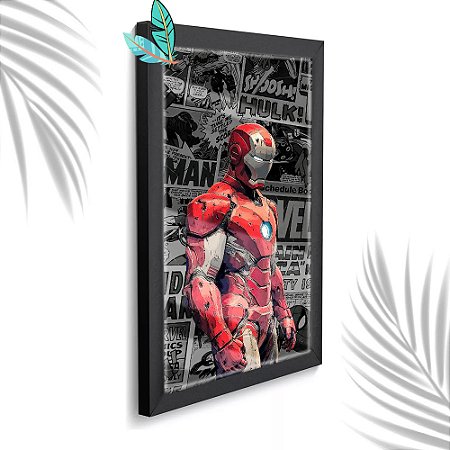 Quadro Decorativo Iron-Man Paper + Vidro 33x25 Sala Quarto
