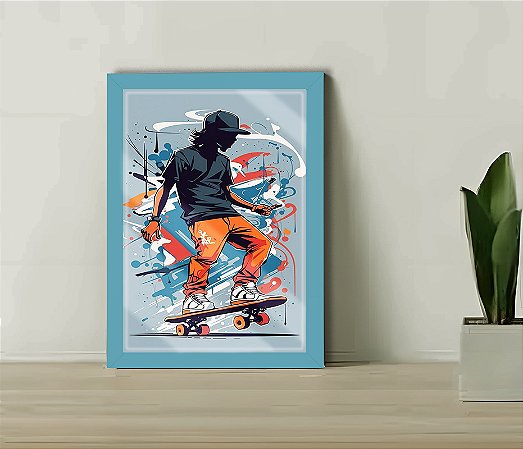 Quadro Decorativo Skate Grafite +Vidro 33x25 Escritório Sala