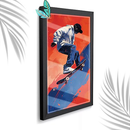 Quadro Decorativo Skatista + Vidro 33x25 Escritório Sala