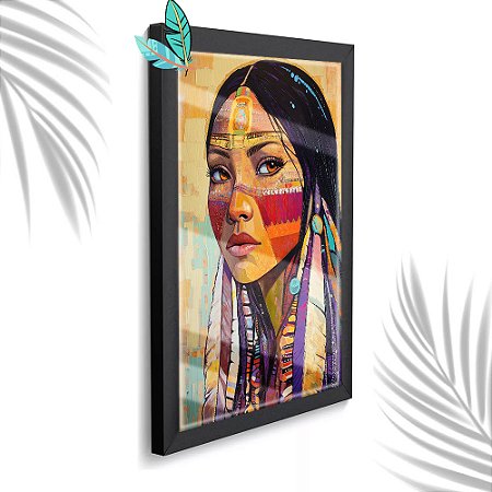 Quadro Decorativo Índia Nativa + Vidro 33x25 Escritório Sala