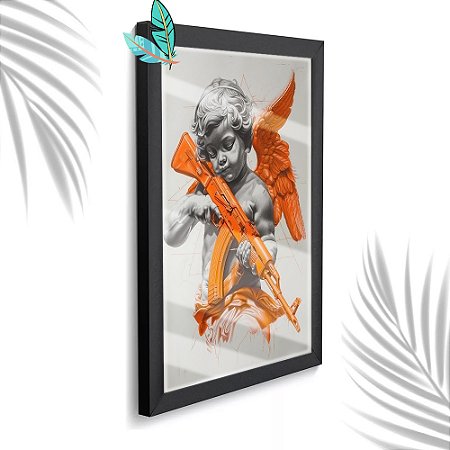 Quadro Decorativo Cupido Argum + Vidro 33x25 Escritório Sala