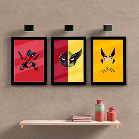 Quadro Decorativo Dead vs Wolverine + Vidro 33x25 3pç Studio