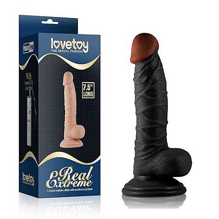 Prótese Macia com Ventosa e Escroto Real Extreme Preto 19 x 3,7cm - 5676