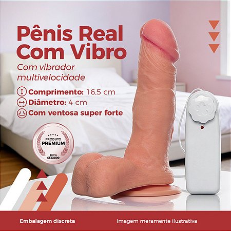 Prótese Maciça com Vibro Escroto e Ventosa Pele 16,5 x 4cm - ADAO37
