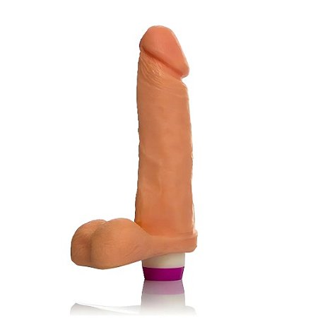 Prótese Maciça com Vibro e Escroto Dildo Pele 16,5 x 4cm - ADAO21