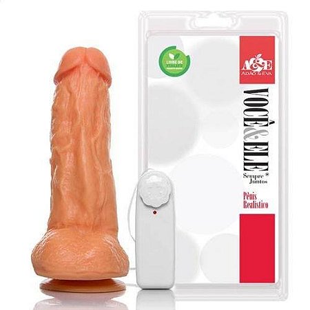 Prótese Maciça com Vibro Escroto e Ventosa Pele 19,5 x 5,5cm - ADAO39