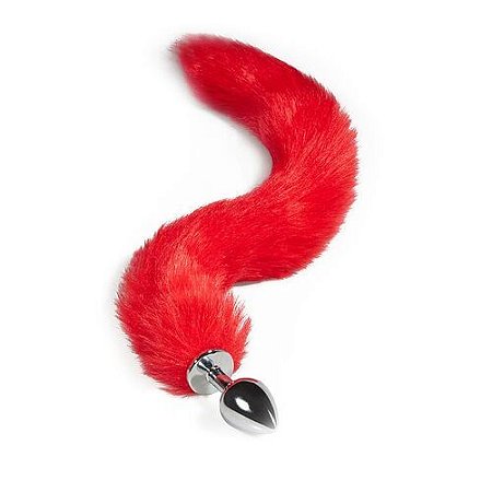 Plug Anal Cromado Rabo de Raposa Vermelho Medio 40cm - 6718