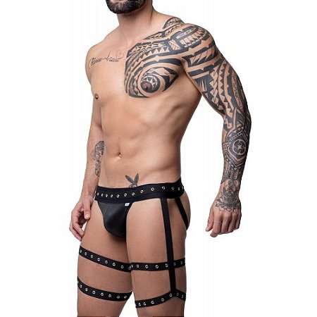 Jockstraps Cirre com Ilhos no Elastico Preta e Liga na Perna - JS549