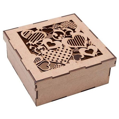 Caixa Mdf Corações Quadrada 15X15X6Cm - CX005