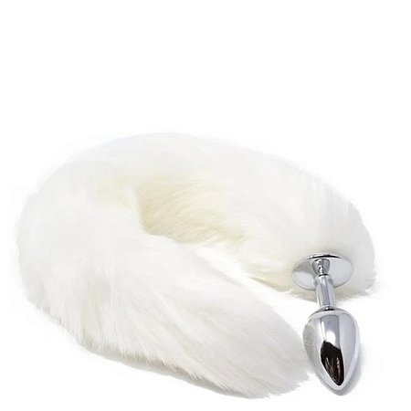 Plug Anal Cromado Rabo de Raposa Branco 44cm Pequeno - 5864