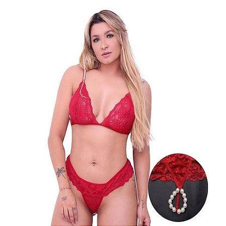 Conjunto Sensual Calcinha com Pérolas Cores - 1425
