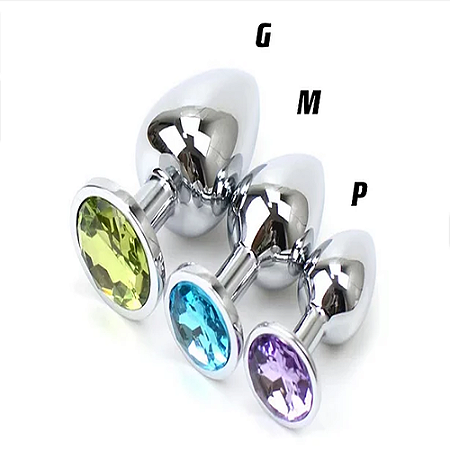 Kit Plug Anal Metal Cromado Pedra Redonda P, M, G - 5845