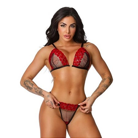 Conjunto Sensual Coração Ardente Frase Me Come - 1503