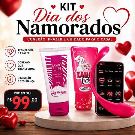 Kit Dia dos Namorados 3 Itens Vibrador por Aplicativo Lubrificante, Xana Loka - 34206