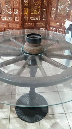 Mesa Roda Carroça Original com Vidro