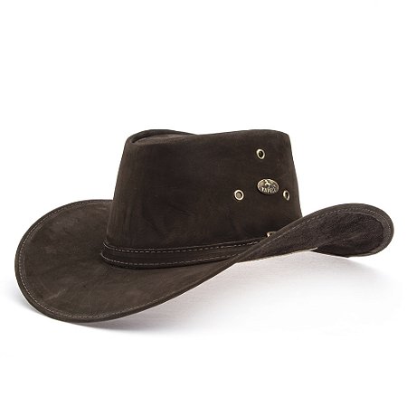 Chapéu Unissex Estilo Americano em Couro Legitimo Café