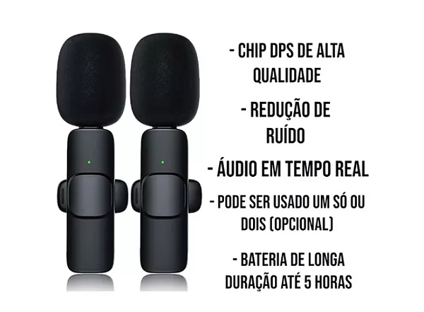 Microfone Sem Fio Lapela Duplo p/ Android