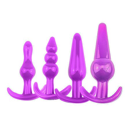 Kit Plug Anal com Alça - 4 Tamanhos Roxo