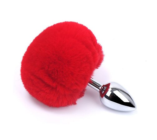 Plug Anal de Metal com Pompom Vermelho - Tamanho P