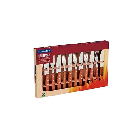 Kit Jogo De Talheres Jumbo Para Churrasco Com Lâmina Aço Inox 12 Pçs Tramontina