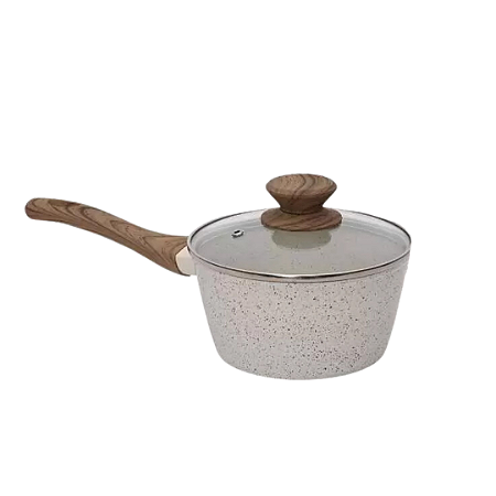 Panela com cabo 16cm Alumínio e Tampa de Vidro Temperado Antiaderente Marmol Vanilla