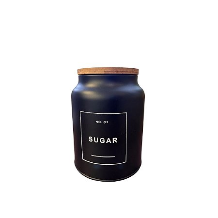 Pote metal com tampa de bambu  sugar