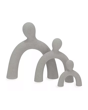 TRIO Escultura Família Em Poliresina Cinza Mart