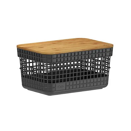 Cesto Organizador Grid Com Tampa Bambu-2,5L
