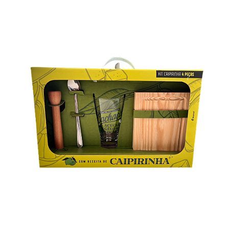 Kit Caipirinha 4 Peças com Copo Personalizado e Pilão de Madeira