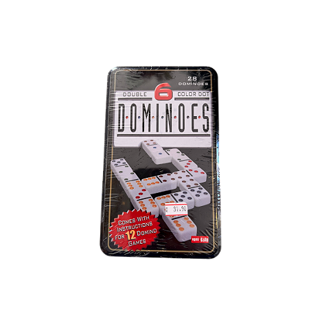 Jogo de Dominó Double 6 Colorido com Estojo de Lata Vertical – 28 Peças