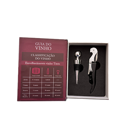 Kit Vinho com Abridor, Rolha e Guia – Elegância e Conhecimento na Medida Certa!