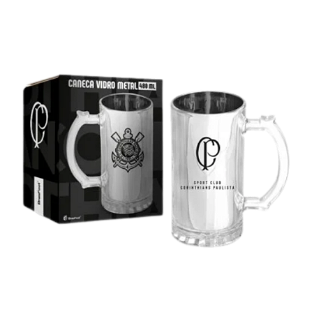 Caneca Chopp Corinthians Vidro Metálico