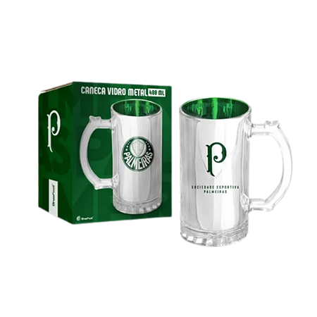 Caneca de Vidro Metalic do Palmeiras 480ml