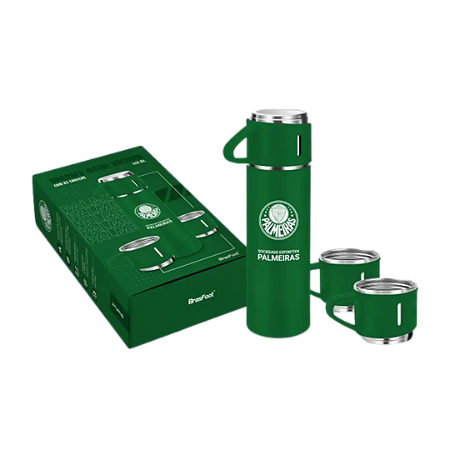 Garrafa metal vacuum com 2 canecas - palmeiras