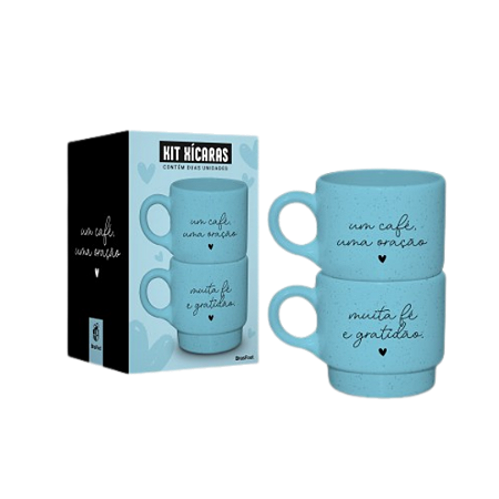 CANECA EMPILHADA DUPLA ONIX FE1 - UM CAFÉ UMA ORAÇÃO