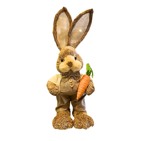 Coelho De Páscoa com cenoura em Palha Decoração Coelhinho de Roça 25cm