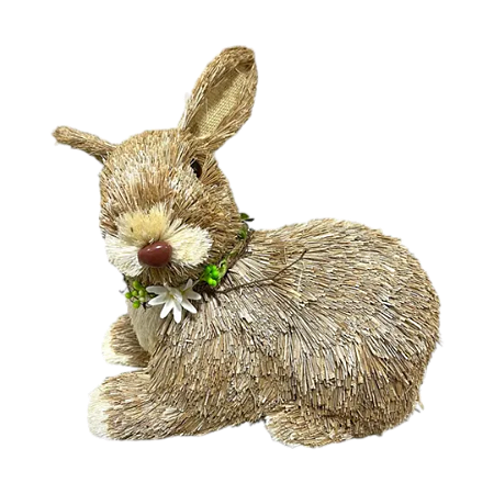 Coelho Páscoa Deitado Decoração Palha Italiana 28cm