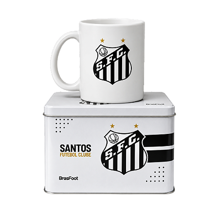 CANECA DE VIDRO DIAMOND METALLIC SANTOS 300ML COM LATA BRASFOOT