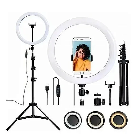 Kit Iluminador Ring Light 12 Polegadas – 30 cm – Com Tripé e Dimmer