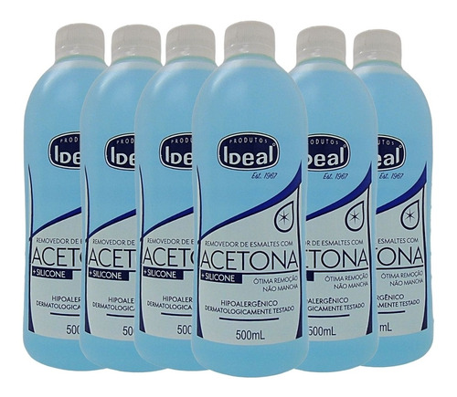 Kit C/6 Removedor De Esmaltes Com Acetona Ideal 500ml